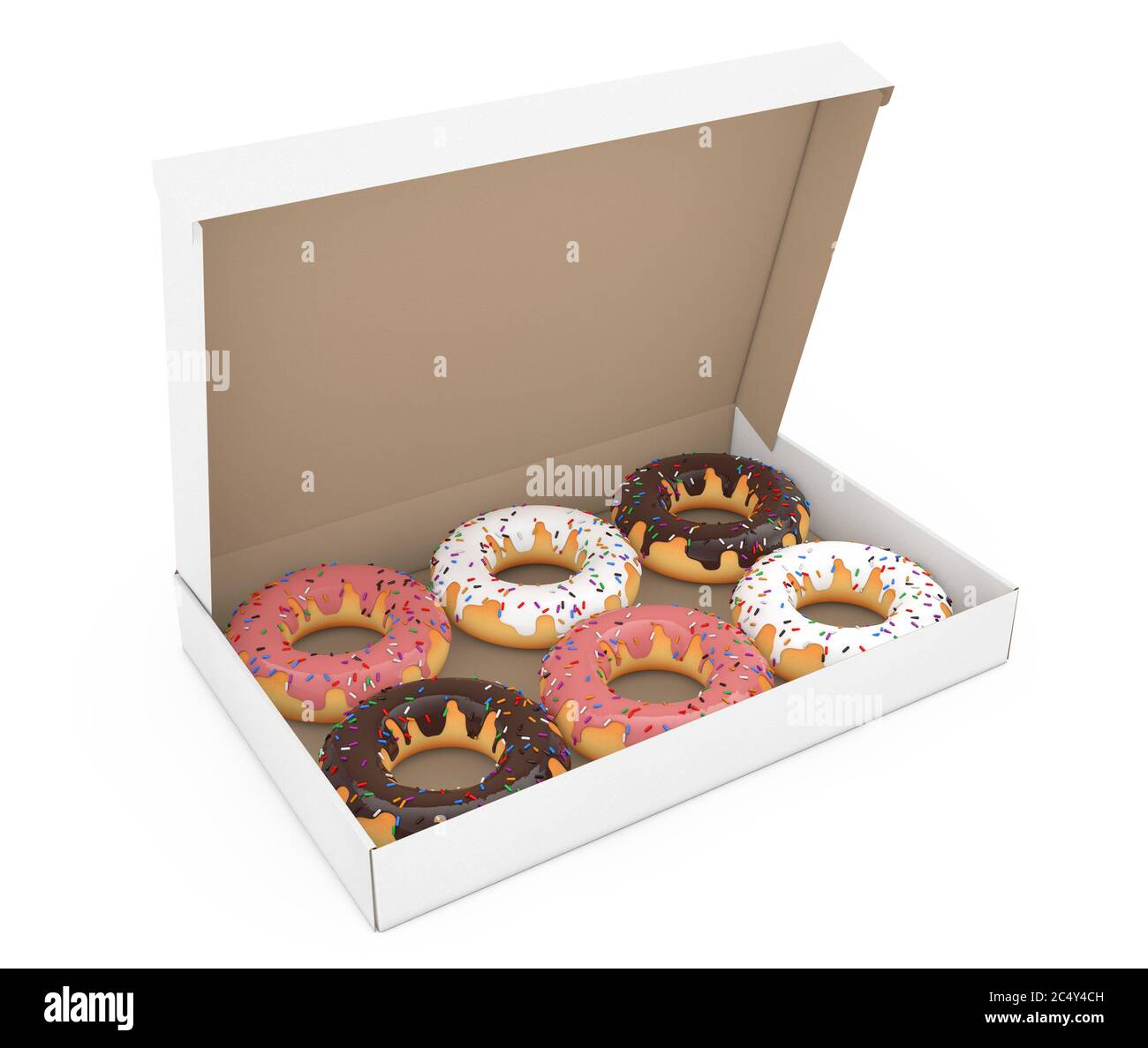 Assorted Sweet Donuts in a Paper Cardboard Box on a white background ...