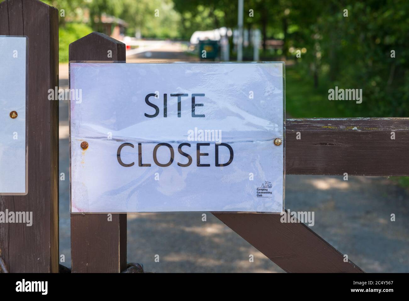 Empty caravan and camping site at Kingsbury Water Park, a 600 acre country park in North Warwickshire, UK during Covid 19 pandemic Stock Photo