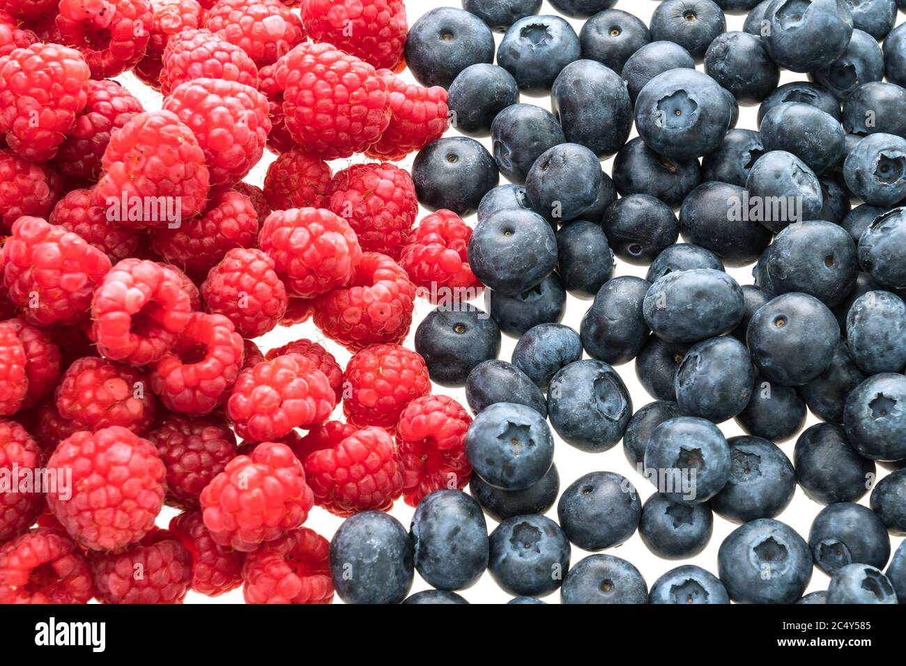 Group of Blueberry and Rasberry fruit isolated on white background
