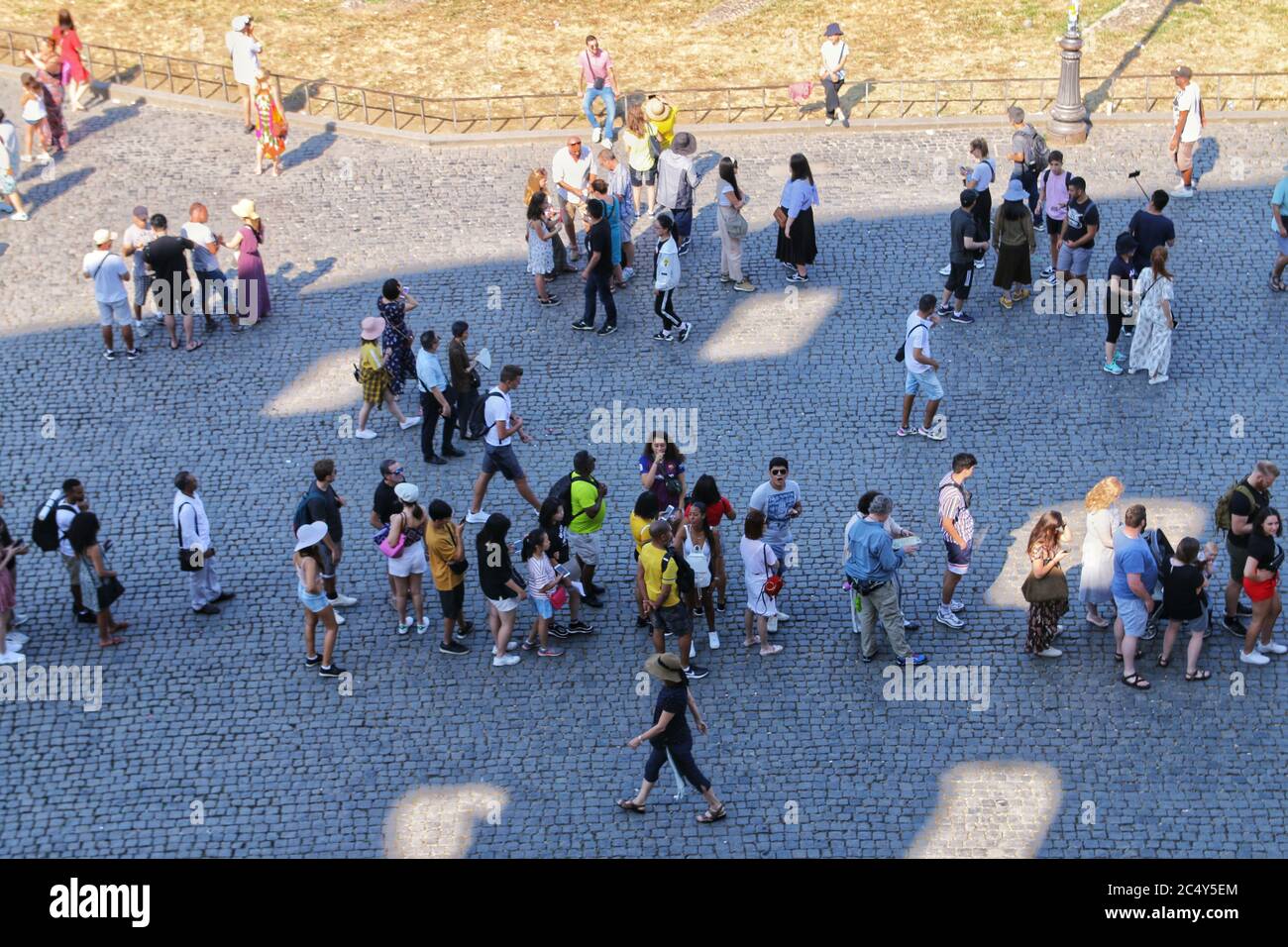 Colloseum, Rome, Italy 18 july 2019 Waiting in line on a hot summer day to buy tickets to visit the Colloseum in Rome Italy Stock Photo