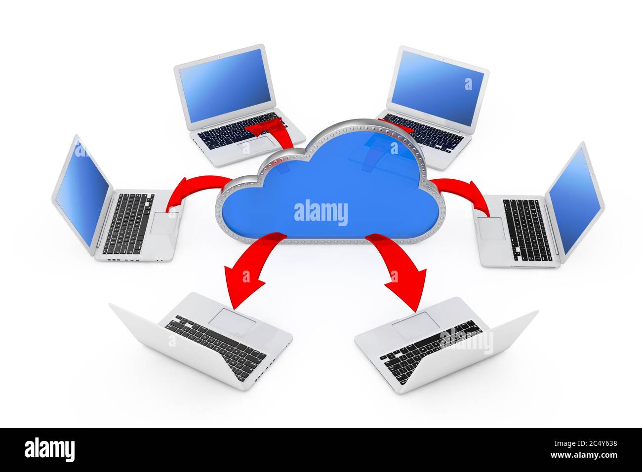 Laptops Arranged in a Circle Around a Cloud Computing Symbol with ...