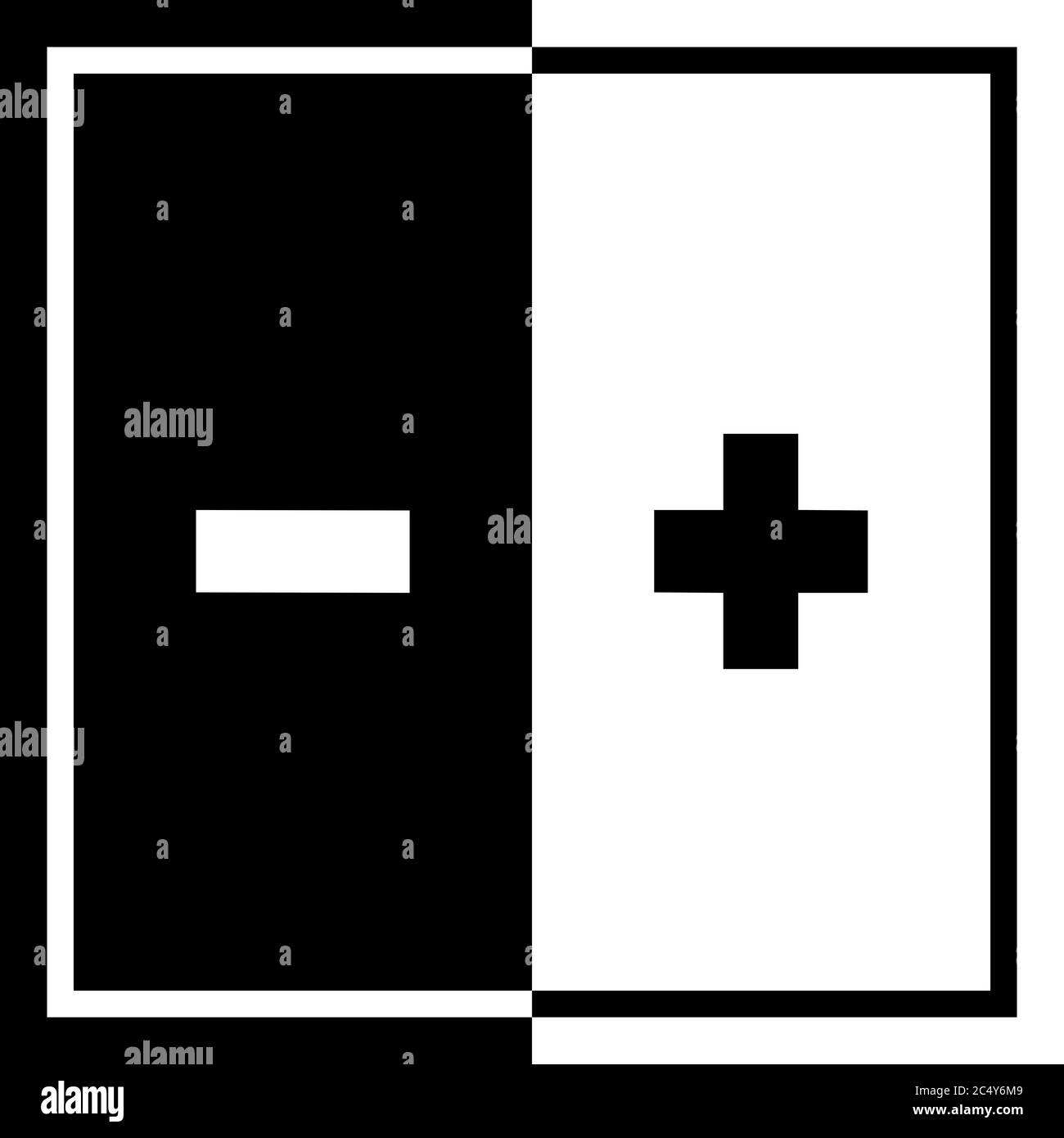 A bold square black and white design graphic illustration on the concept of electrical polarity or other form of polarity Stock Photo