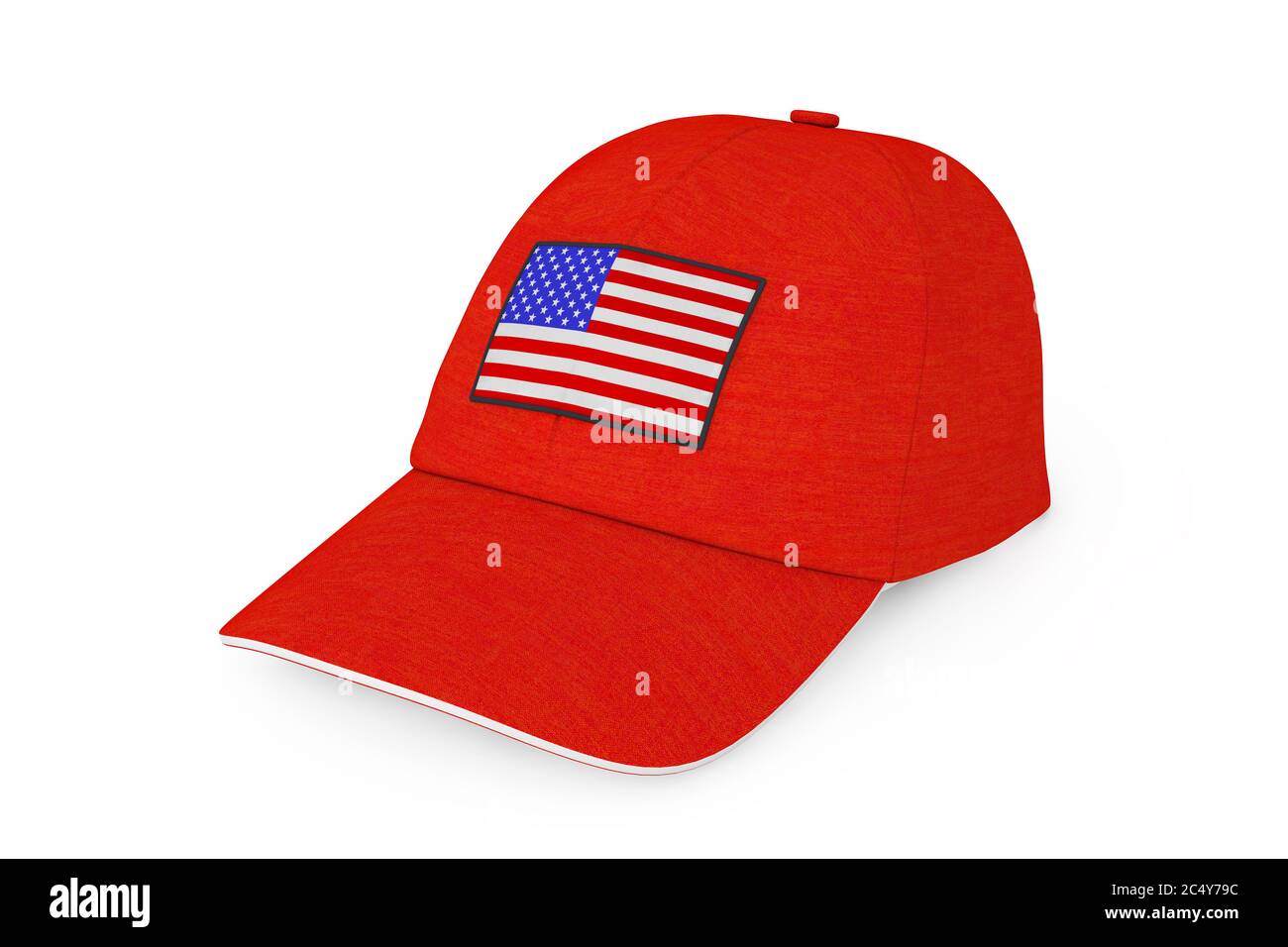 Red Baseball Cap with USA Flag on a white background. 3d Rendering