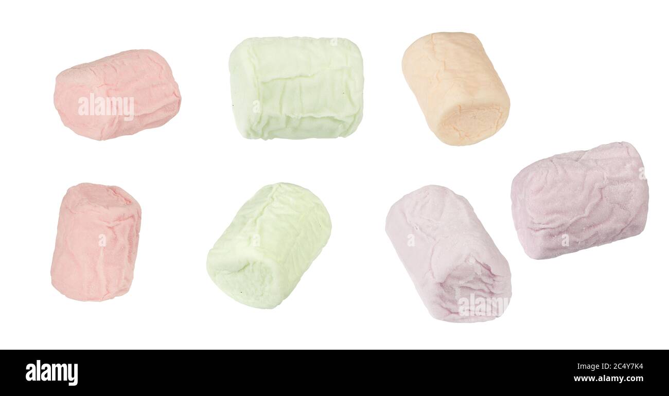 set of colorful marshmallows isolated on white background with clipping ...