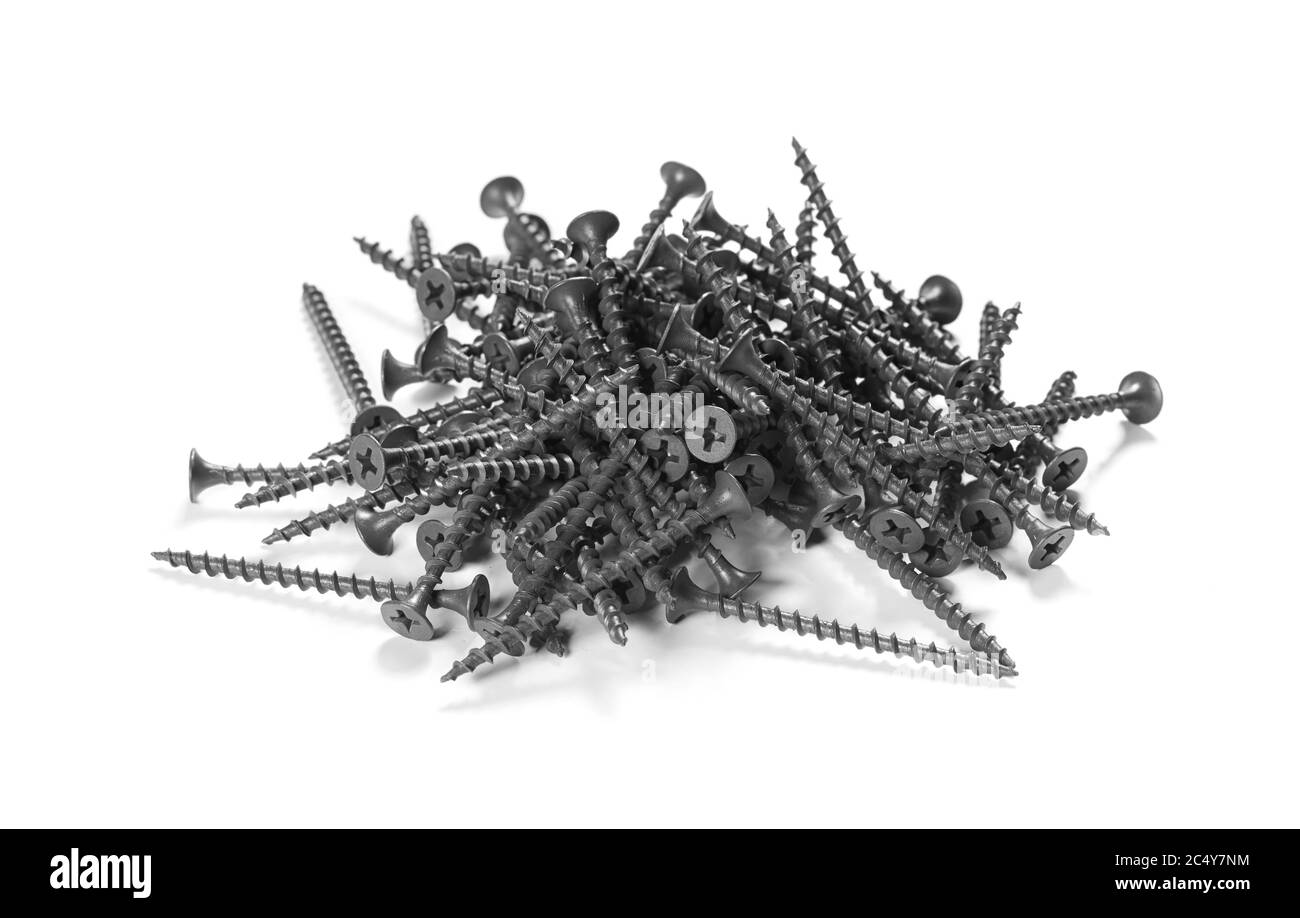 black tapping screws made of steel isolated on white Stock Photo