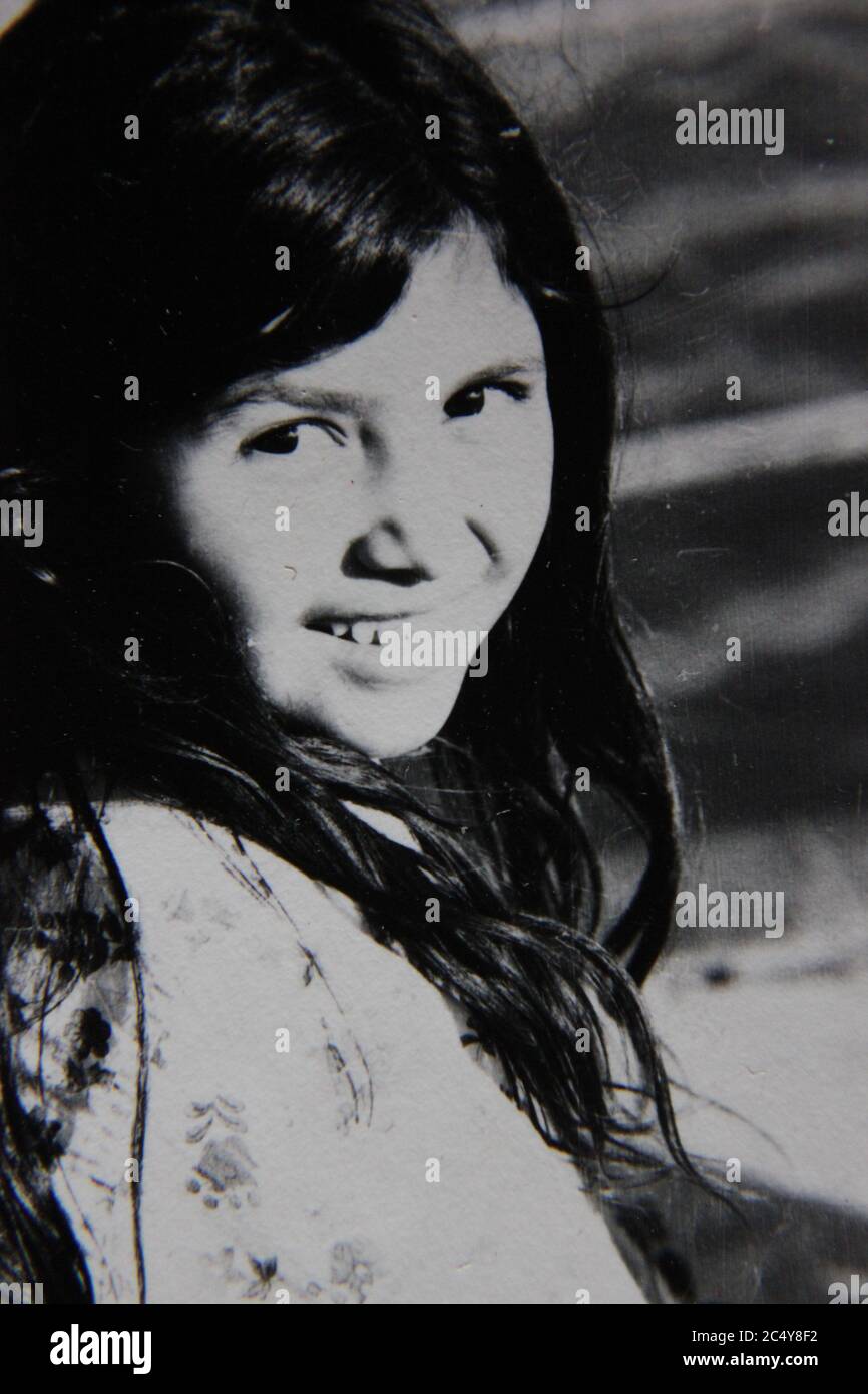 Fine 70s vintage black and white photography of a beautiful Hispanic