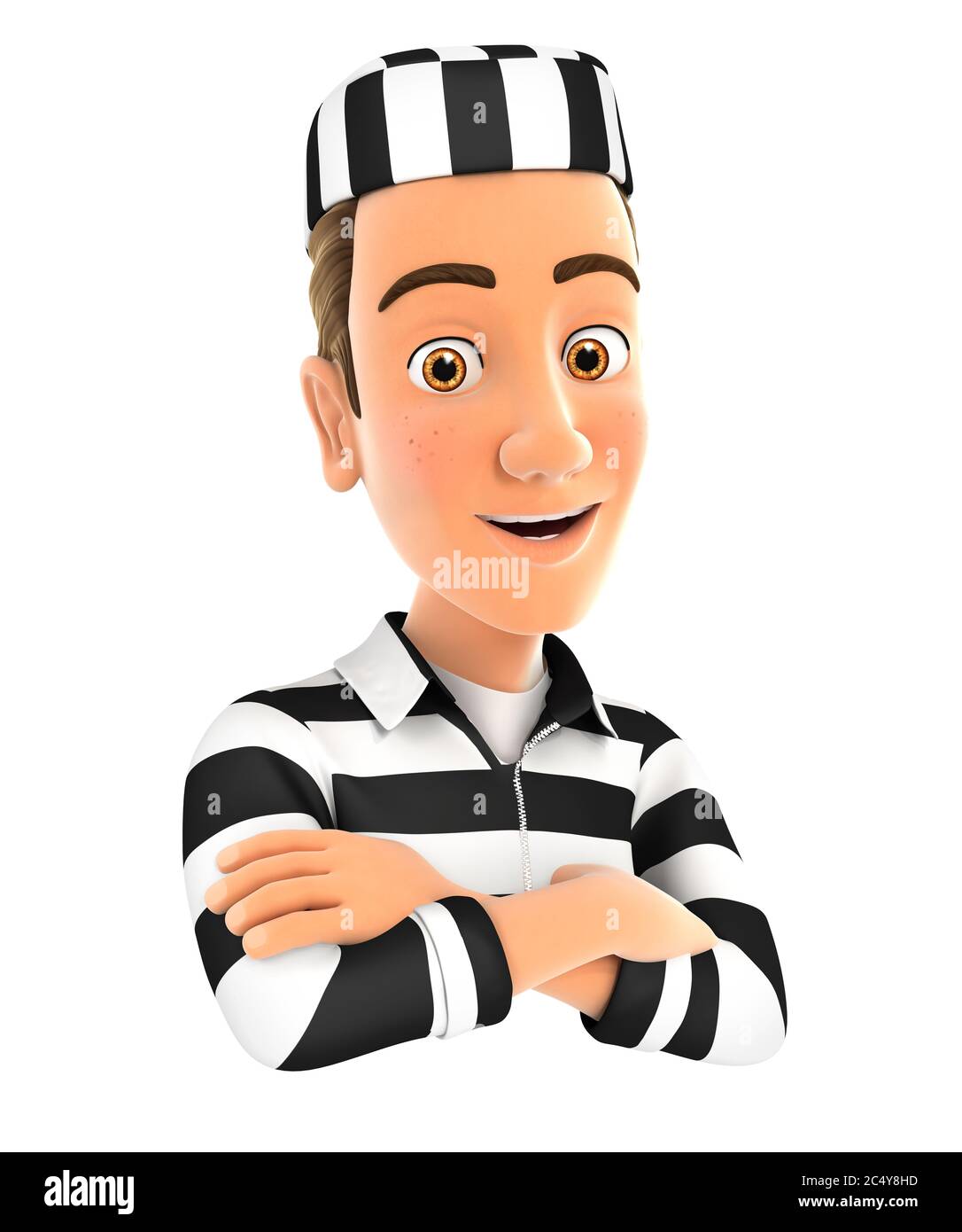 3d convict with arms crossed, illustration with isolated white background Stock Photo