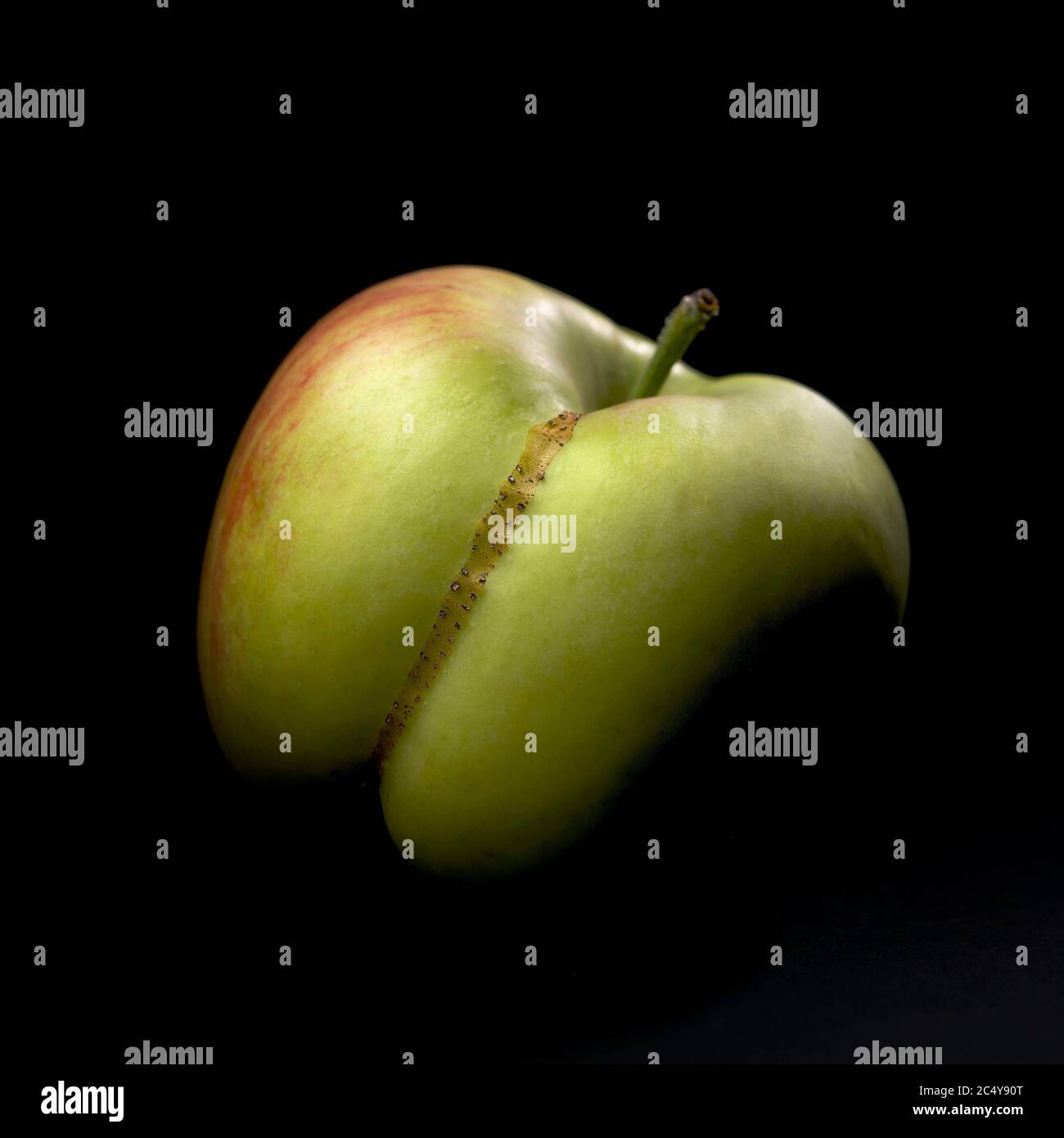 One bio green apple fruits isolated on black background Stock Photo