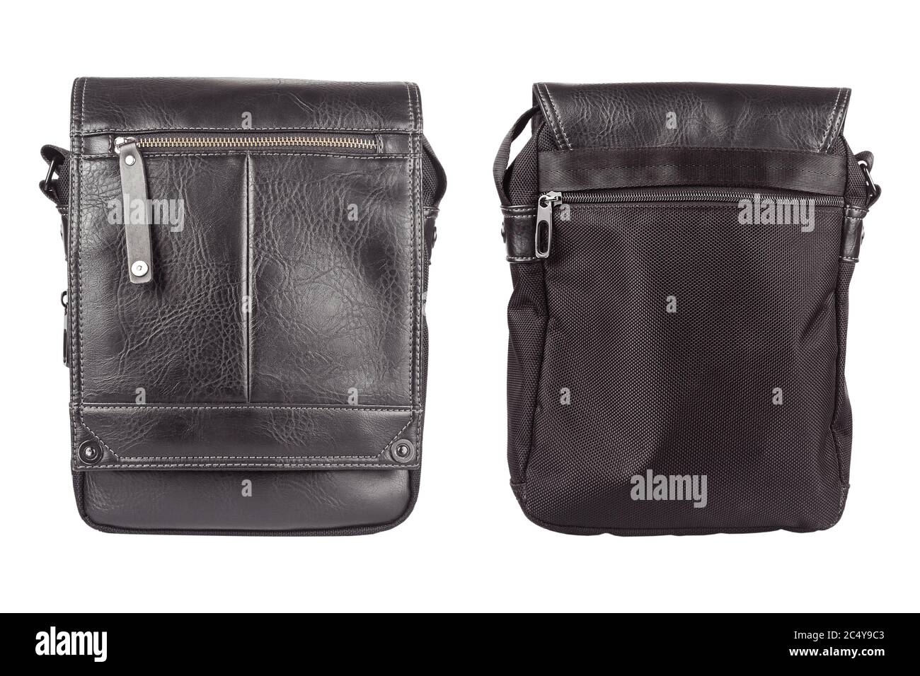 Men Black Shoulder Leather Bag on a white background Stock Photo - Alamy