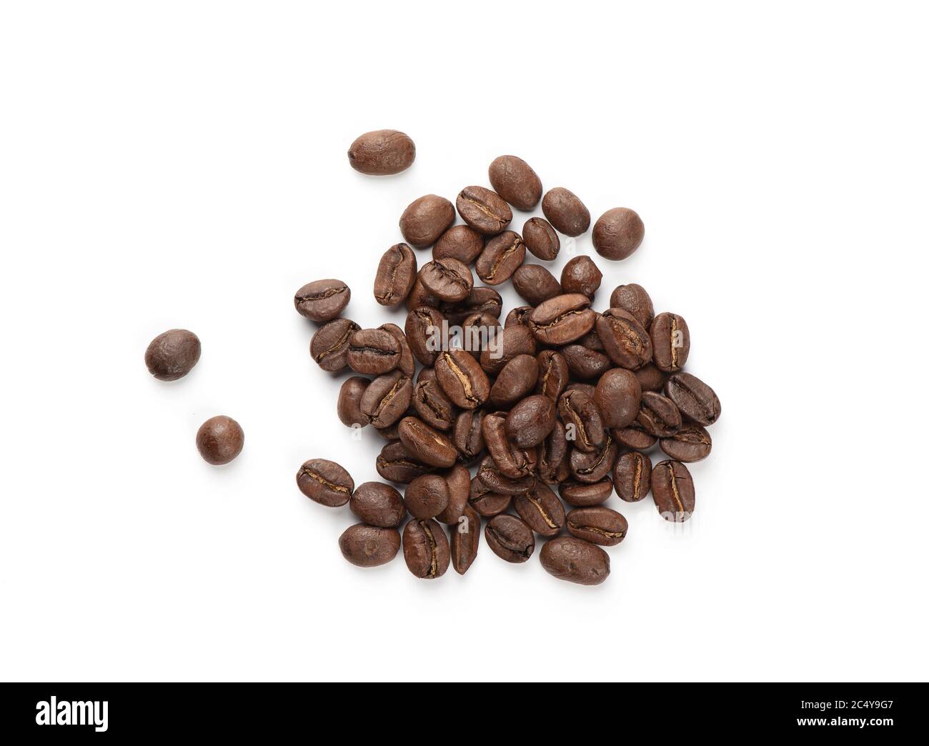 Heap of roasted coffee beans isolated on white. Top view Stock Photo ...