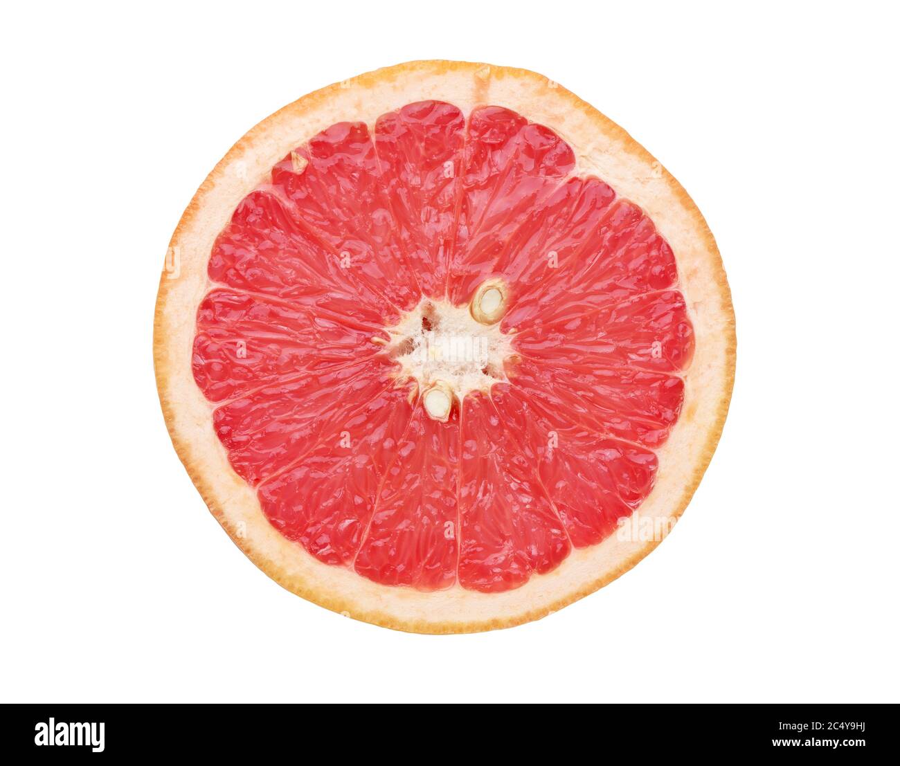 Pink ripe grapefruit slice isolated on white background. Top view Stock Photo