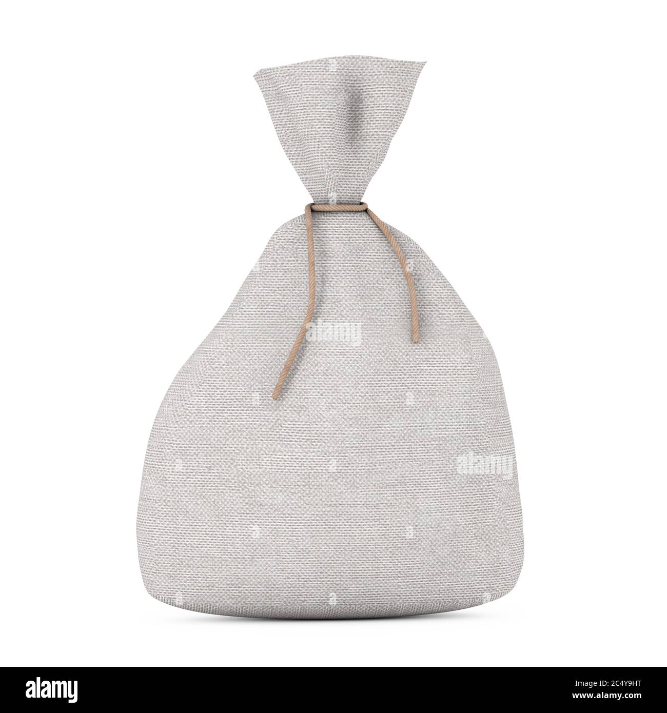 Tied Rustic Canvas Linen Sack or Bag with Free Space for Yours Design on a white background. 3d Rendering Stock Photo