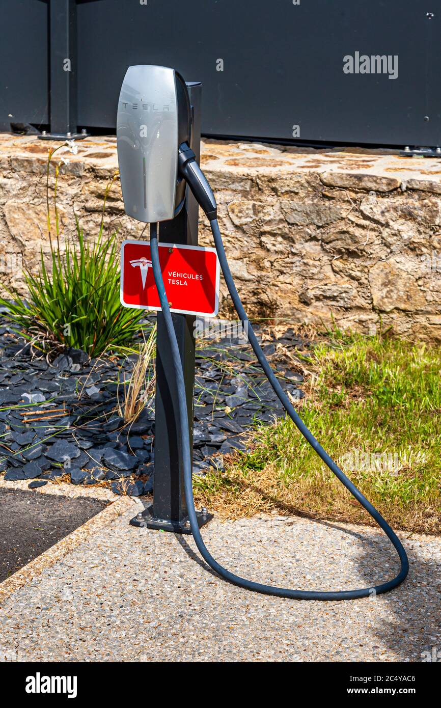 Tesla Charging Station In France Stock Photo Alamy how-do-tesla-charging-stations-work-carshtuff