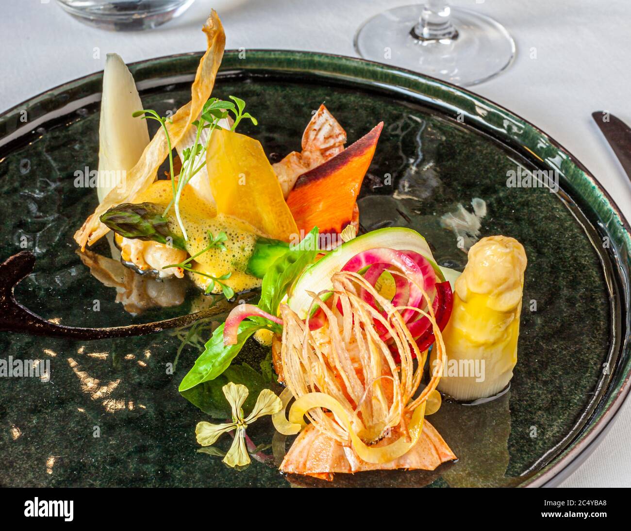 Gourmet Dish of Michelin Star Chef Loic Le Bail in Roscoff, Morlaix, France Stock Photo