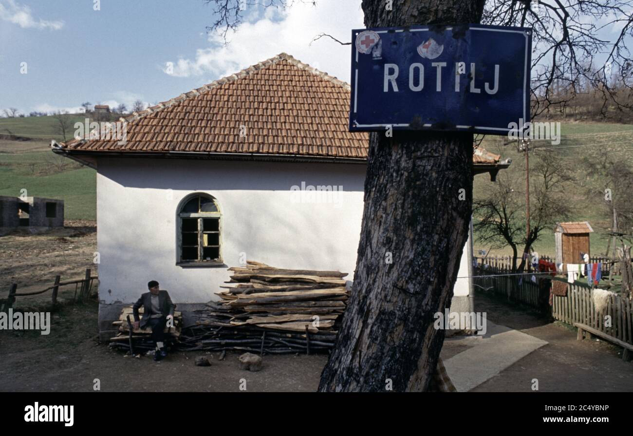13th March 1994 During the war in Bosnia: Bosnian Muslims inside the Muslim village of Rotilj, under detention by the Bosnian Croats. Stock Photo