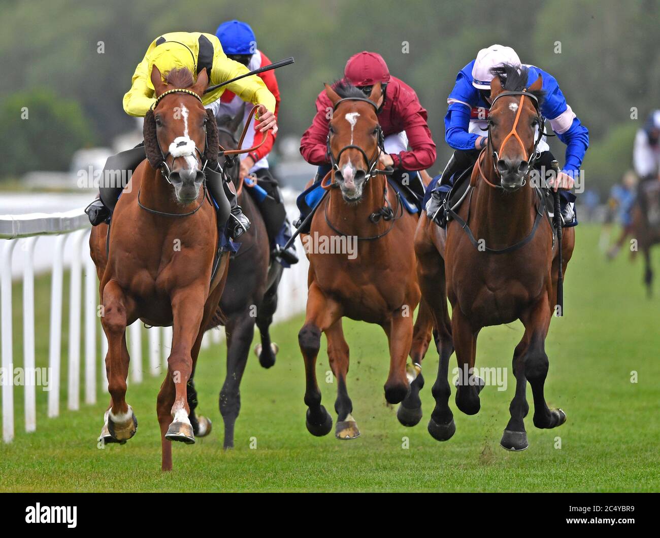 Qaaddim and Jack Mitchell wins the Visit attheraces.com Handicap at Windsor Racecourse. Stock Photo