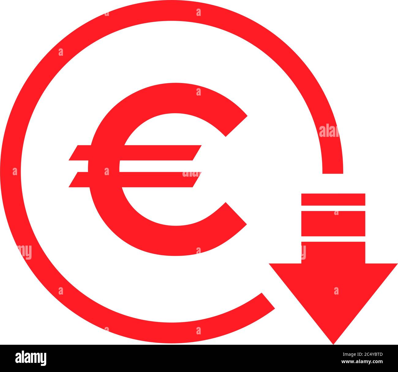 Cost reduction- decrease euro icon. Vector symbol image isolated on background . Stock Vector