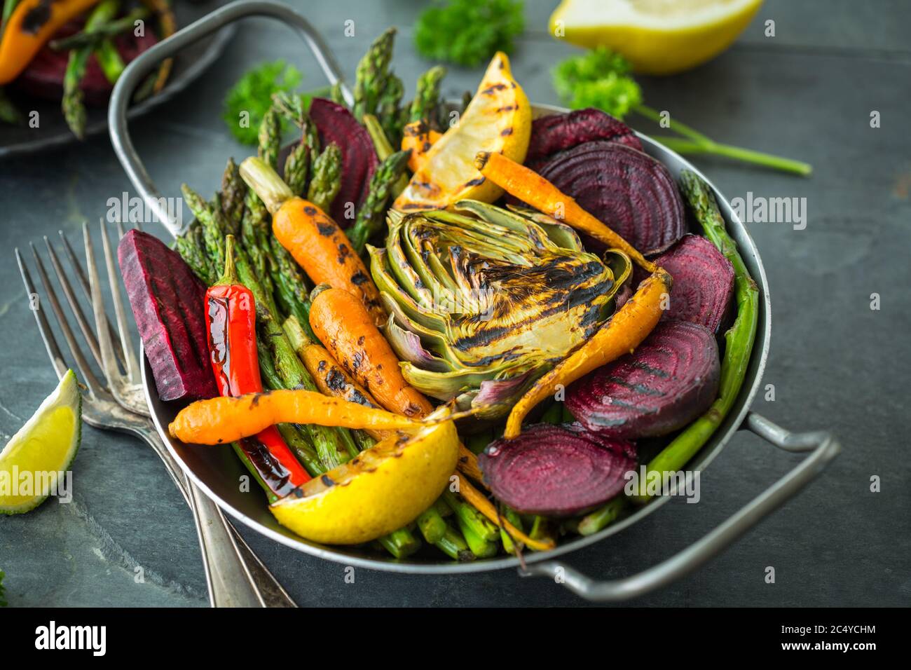 Healthy roasted vegetables in the cooking pan Stock Photo Alamy