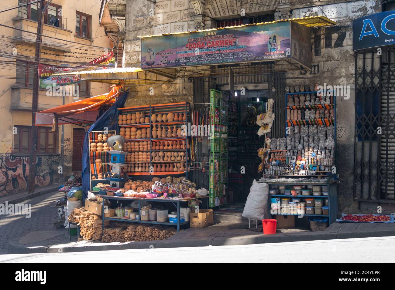 La Paz, Bolivia - september 30, 2018:  Shop of traditional Bolivian medicine products, in La Paz, in Bolivia Stock Photo