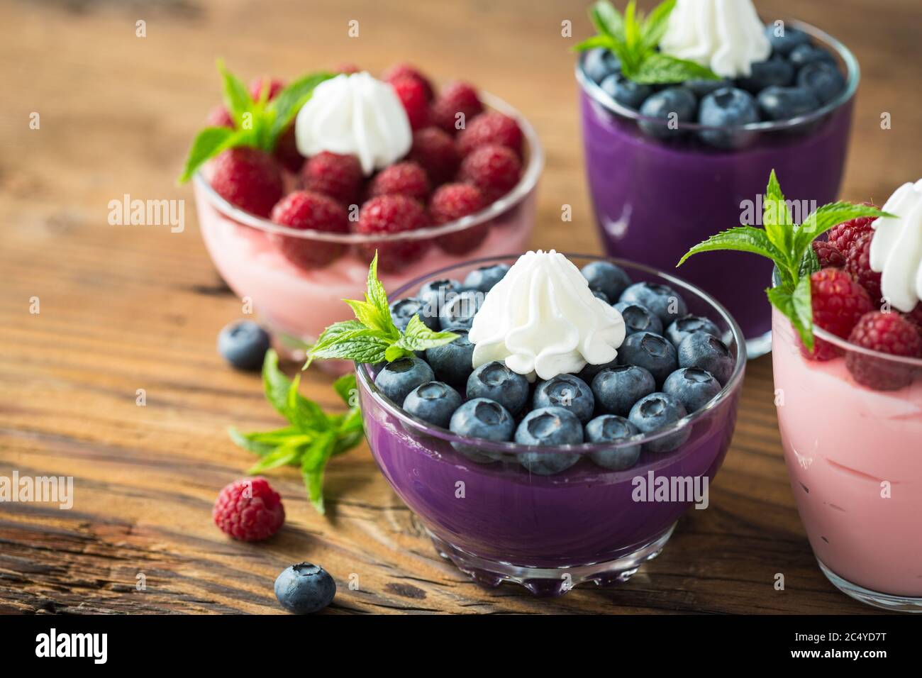 Berry fruit dessert in the glass bowl Stock Photo