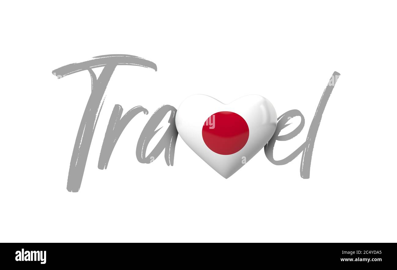 Travel Japan love heart flag. 3D Rendering Stock Photo