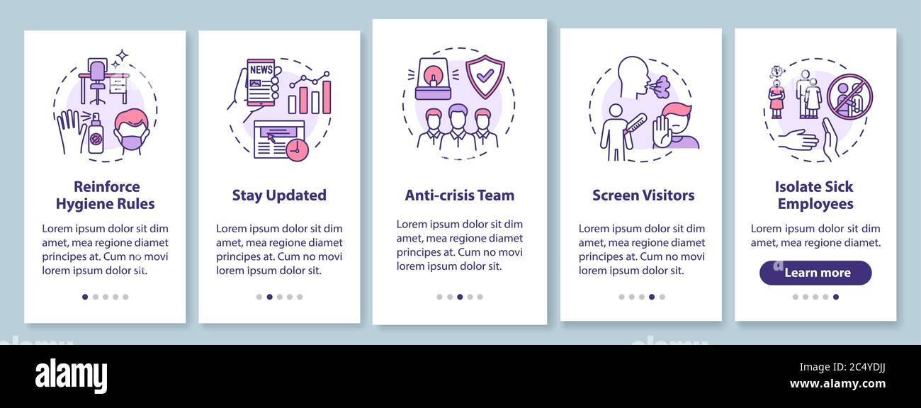 Workplace safety guidelines onboarding mobile app page screen with ...
