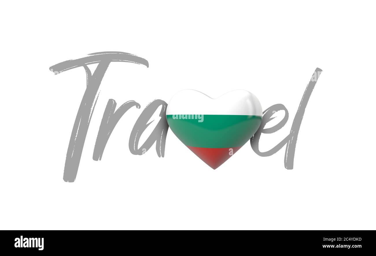 Travel Bulgaria love heart flag. 3D Rendering Stock Photo