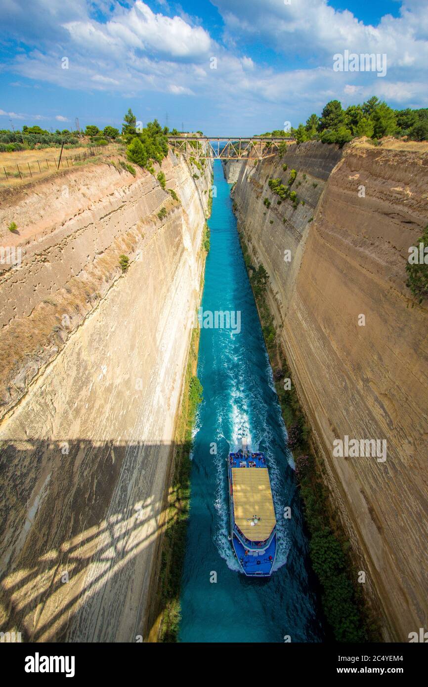 Corinth Canal, tidal waterway across the Isthmus of Corinth in Greece Stock Photo