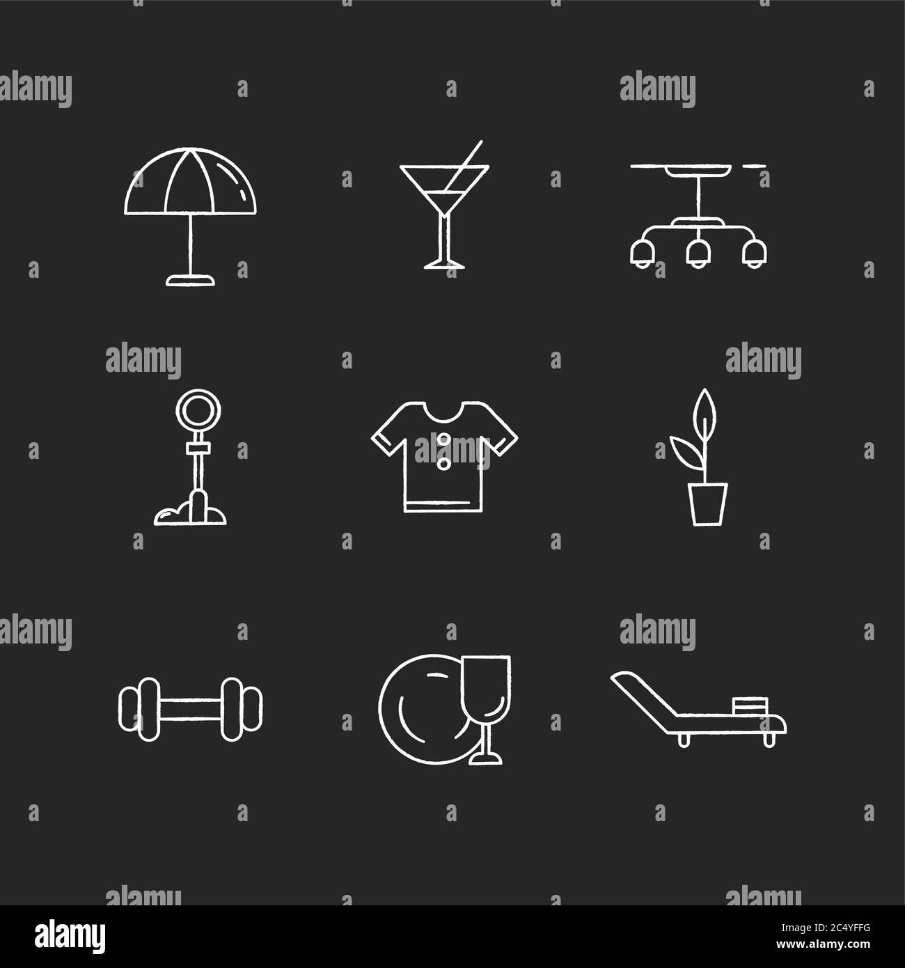 Lifestyle chalk white icons set on black background Stock Vector Image ...