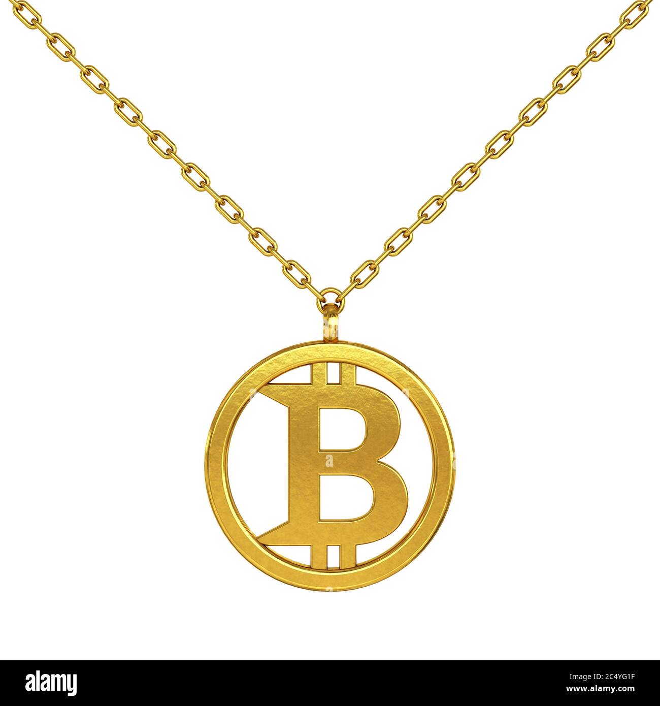 Bitcoin Symbol as Golden Coulomb with Chain on a white background. 3d  Rendering Stock Photo - Alamy