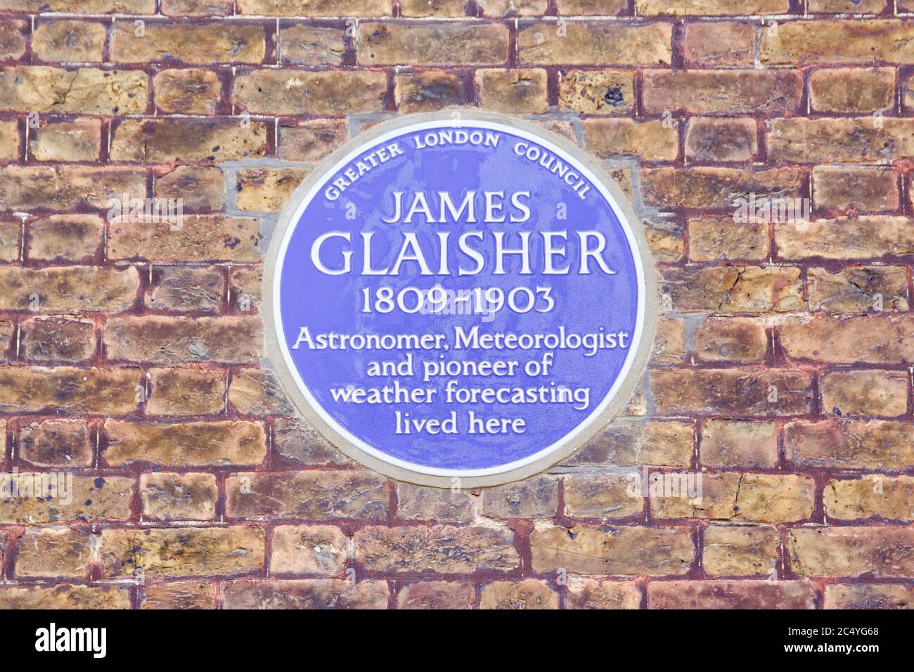 English Heritage blue plaque for James Glaisher, an meterologist and pioneer of weather forecasting Stock Photo