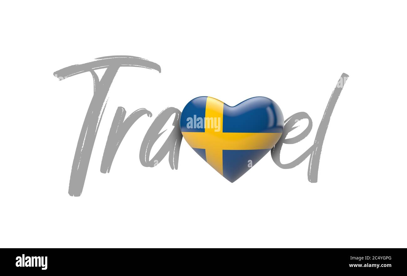 Travel Sweden love heart flag. 3D Rendering Stock Photo