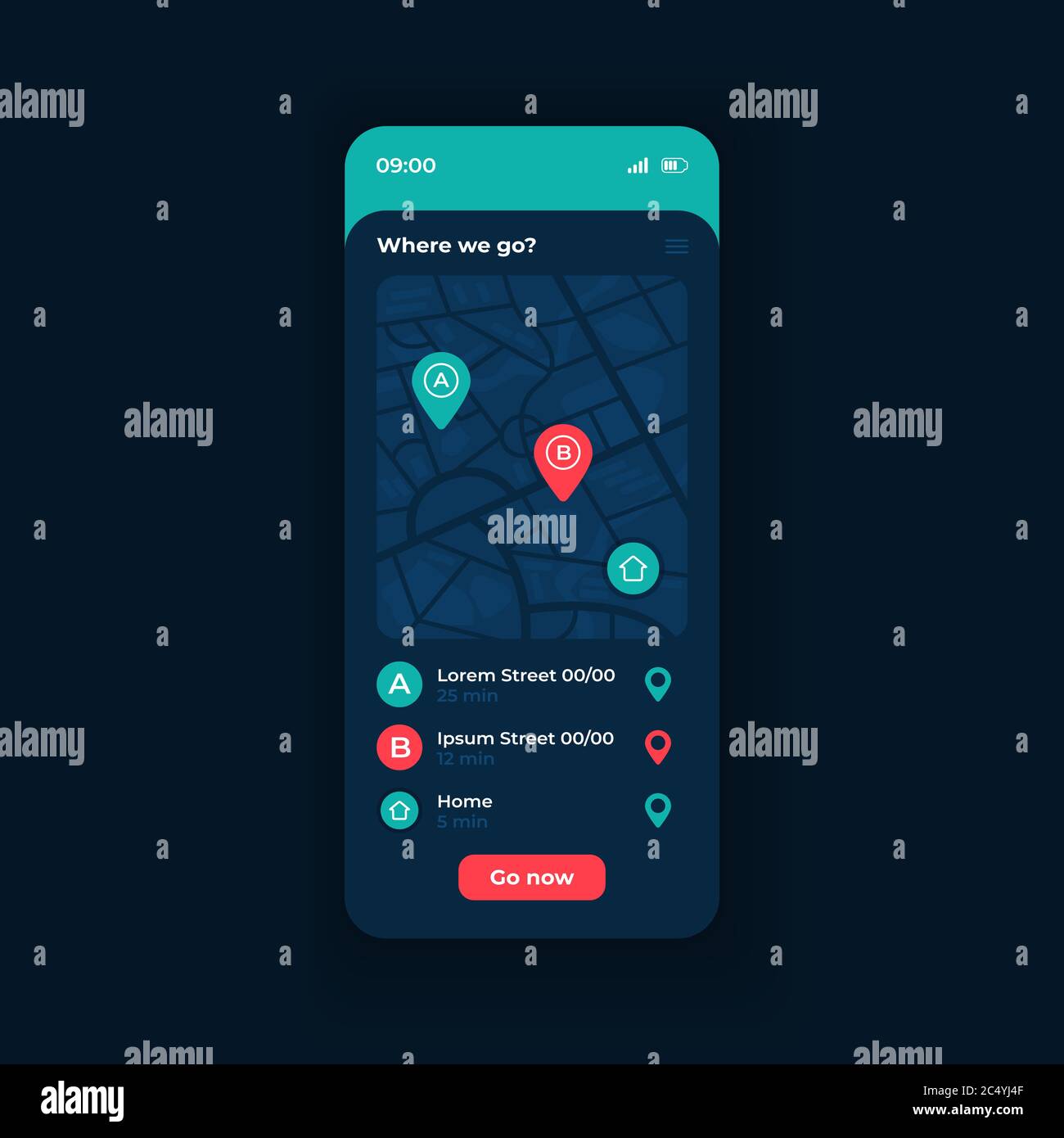 City transport navigation app smartphone interface vector template Stock Vector