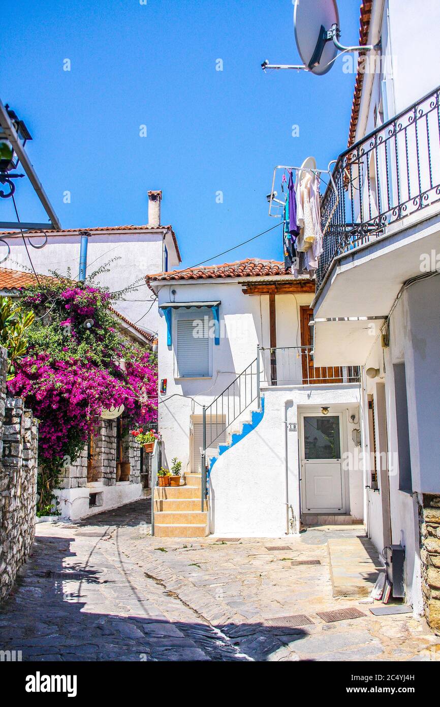 Streets of Skiathos, Greece Stock Photo