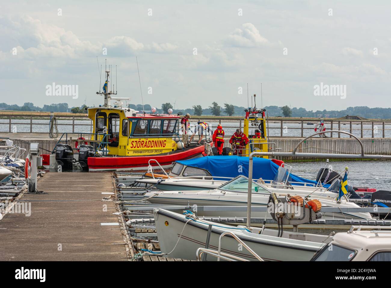 Malmo, Sweden -June 28: 2020: A Swedish maritime search and rescue unit. The number of incidents has gone up in 2020 due to coronavirus situation and the warm weather Stock Photo