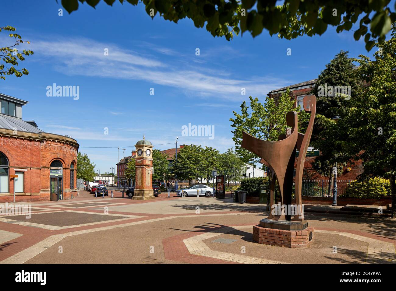 AshtonunderLyne town centre in tameside Gtr Manchester clock tower