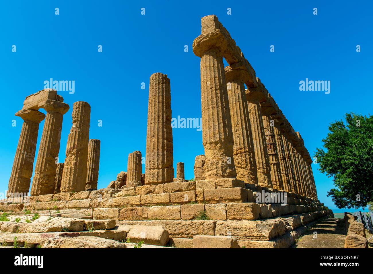 The Temple of Juno, also known as the Temple of Hera Lakinia, Juno being the Roman name of Hera, is a Greek temple of the ancient city of Akragas, whi Stock Photo
