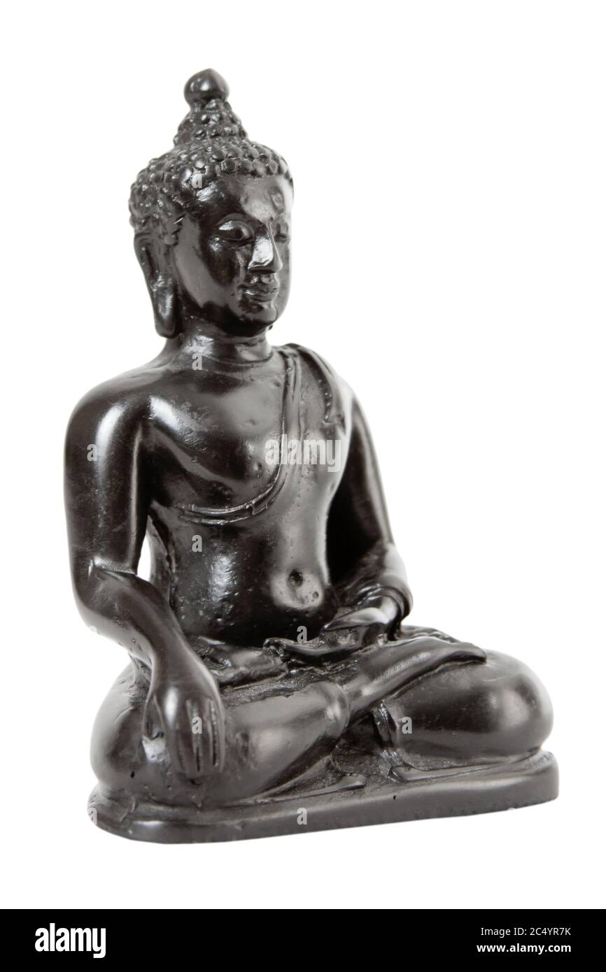 Wooden Buddha Statue on a white background Stock Photo