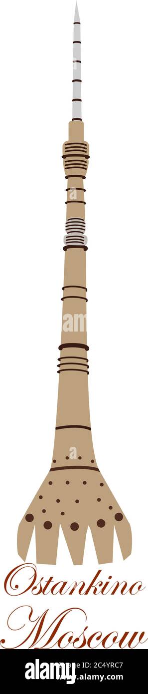 Ostankino Tower in Moscow on white background. VECTOR Stock Vector
