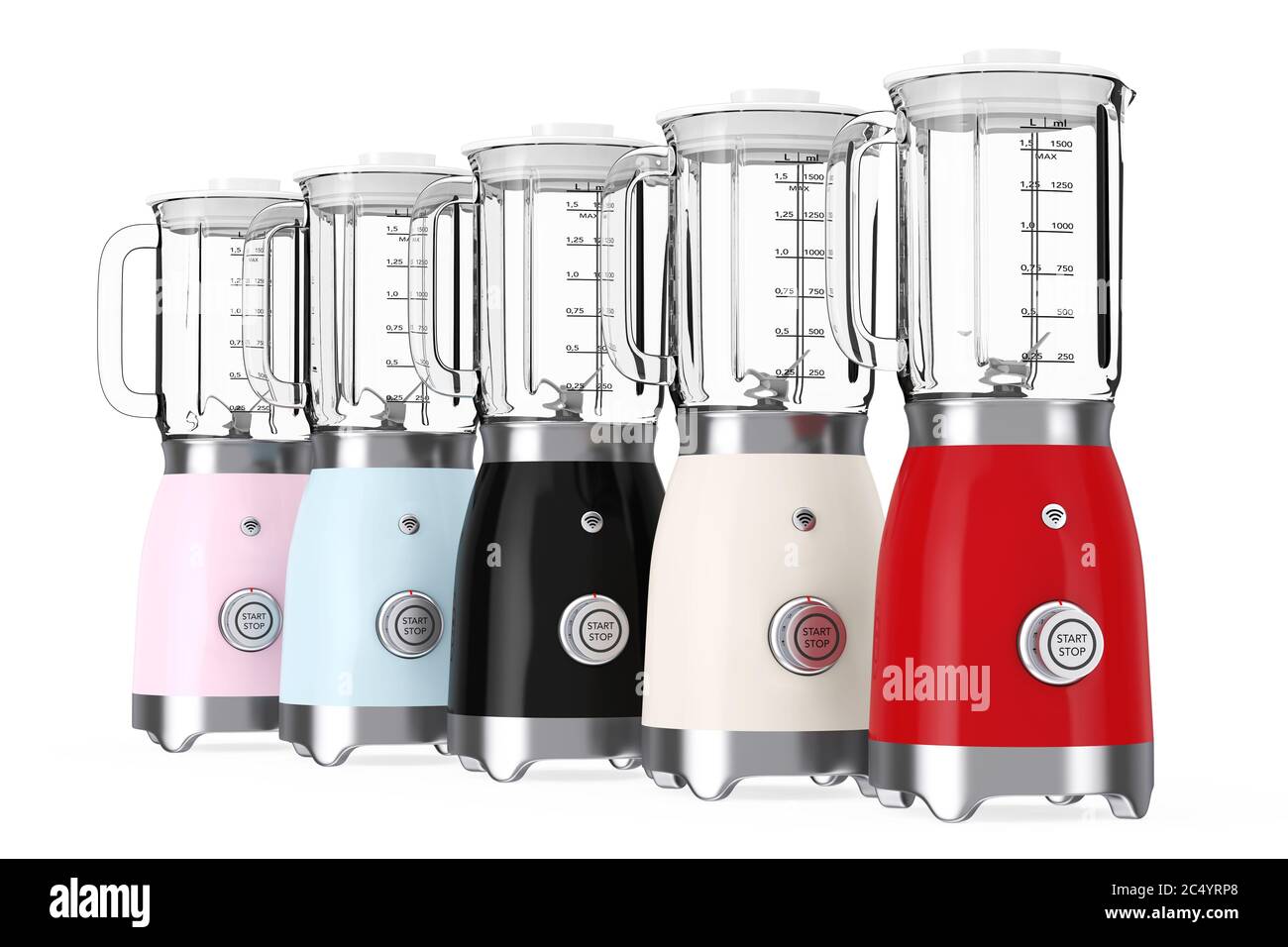 https://c8.alamy.com/comp/2C4YRP8/kitchen-appliance-concept-modern-multicolour-electric-blenders-on-a-white-background-3d-rendering-2C4YRP8.jpg