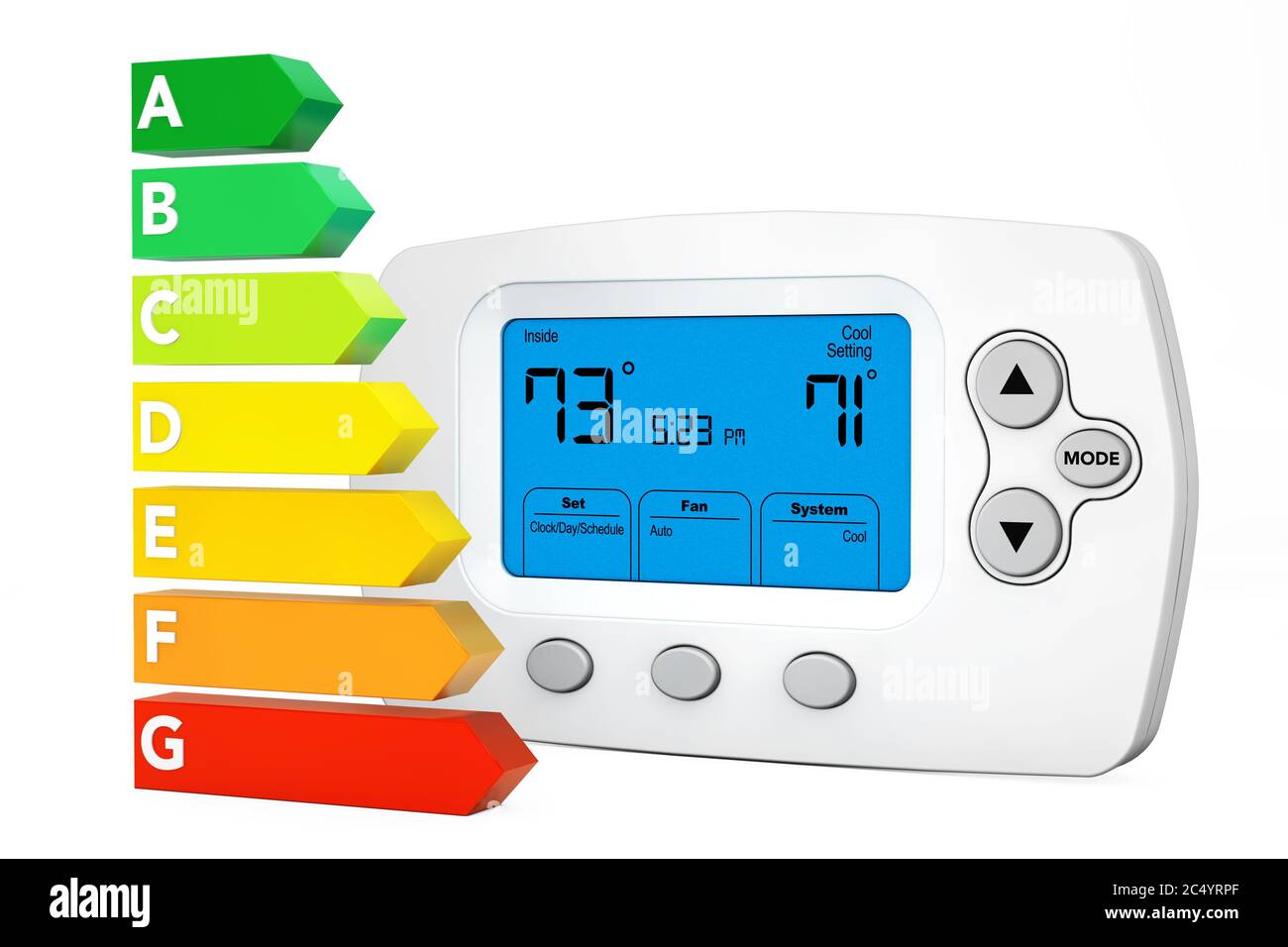Modern Programming Thermostat near Energy Efficiency Rating Chart on a