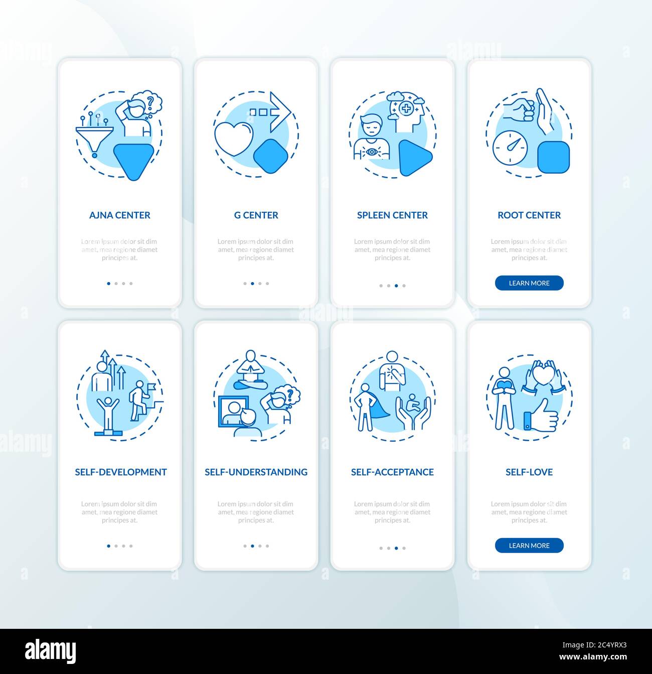 Understanding oneself onboarding mobile app page screen with concepts ...