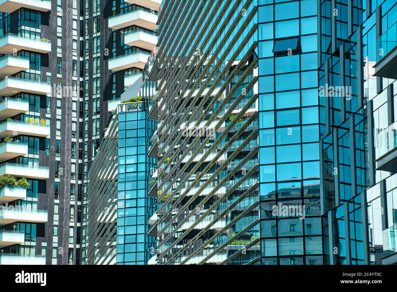 Milan, Italy, 06.29.2020: Futuristic, luxury apartments and offices within the new Milanese pole of innovation and business of Porta Nuova Stock Photo