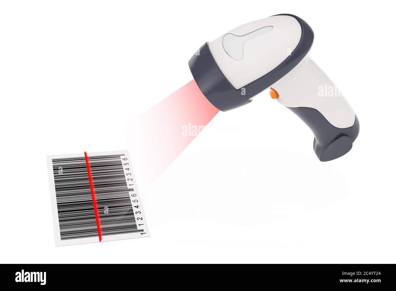 Wireless Manual Bar Code Reader that Read a Bar Code with Laser Light on a white background. 3d