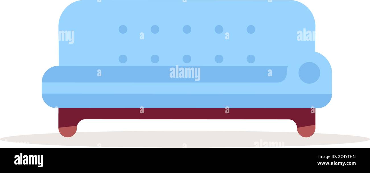 Blue couch semi flat RGB color vector illustration Stock Vector