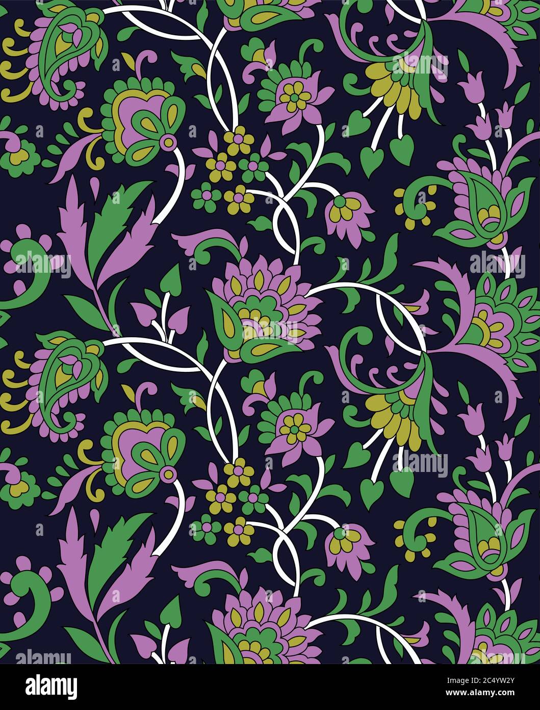 traditional indian paisley pattern on black background Stock Vector