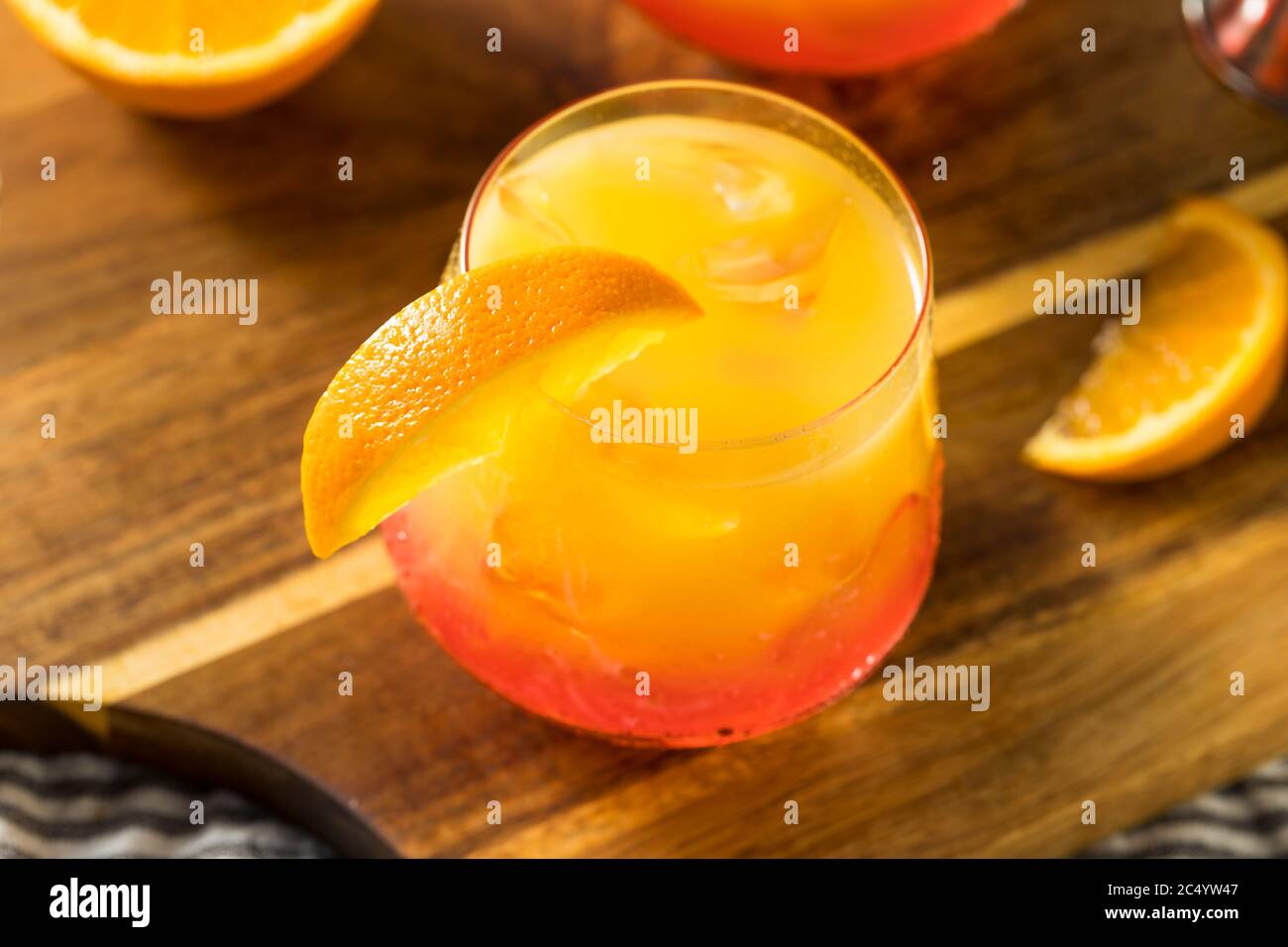 Boozy Refreshing Tequila Sunrise Cocktail with Grenadine Stock Photo