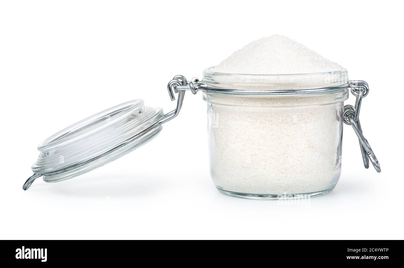 Sugar in glass jar Stock Photo