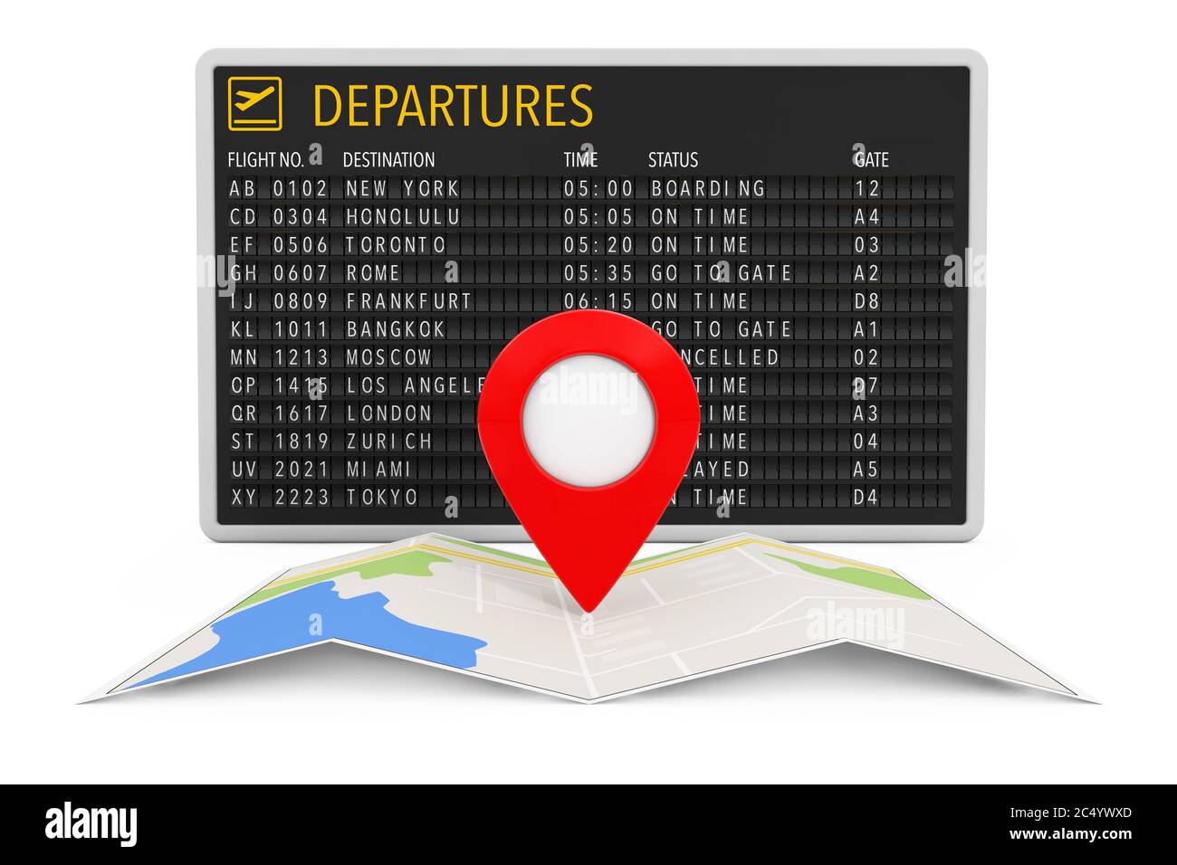 Air Travel Concept. Folded Abstract Navigation Map with Target Pin near