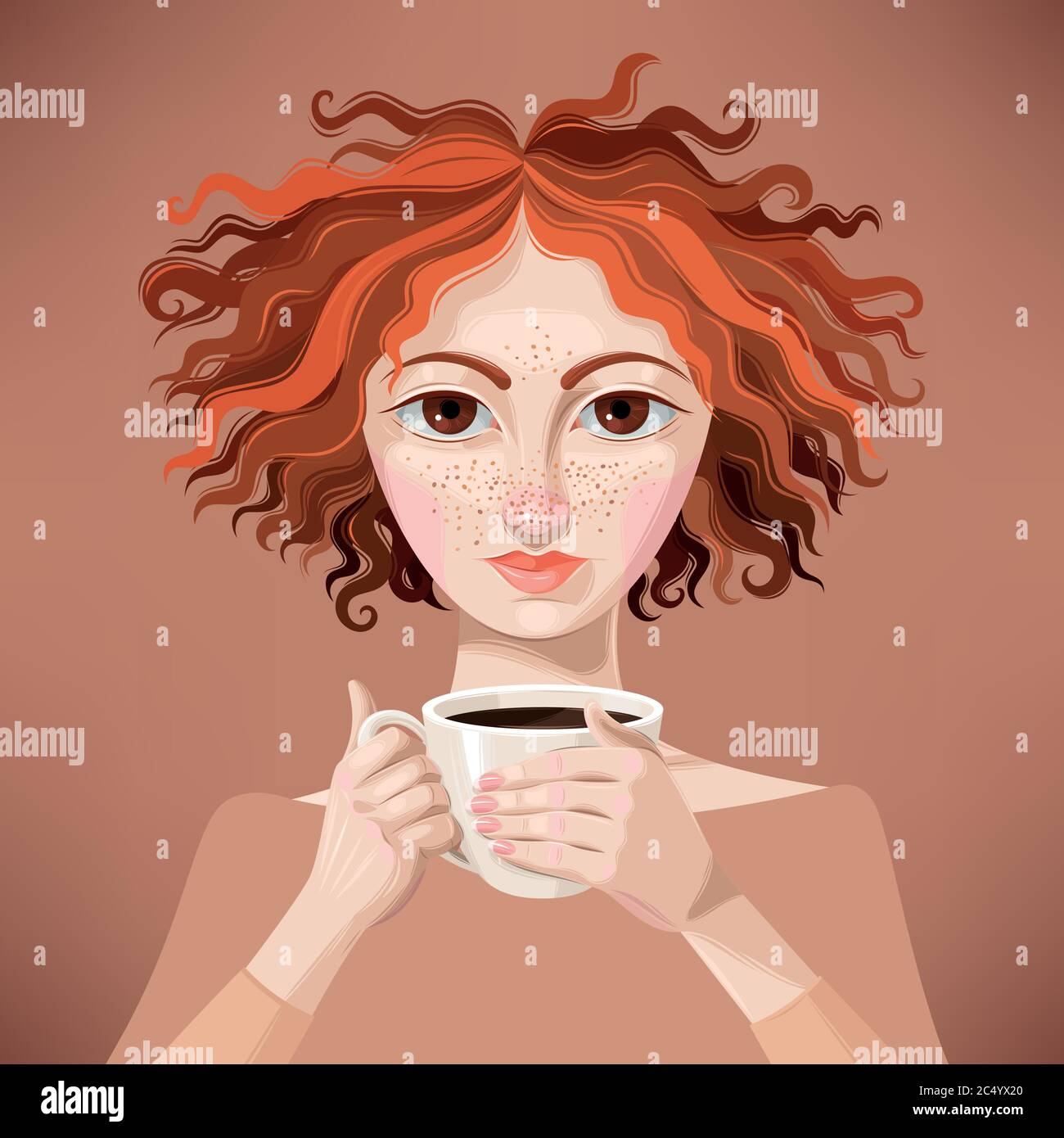 Ginger girl with coffee Stock Vector